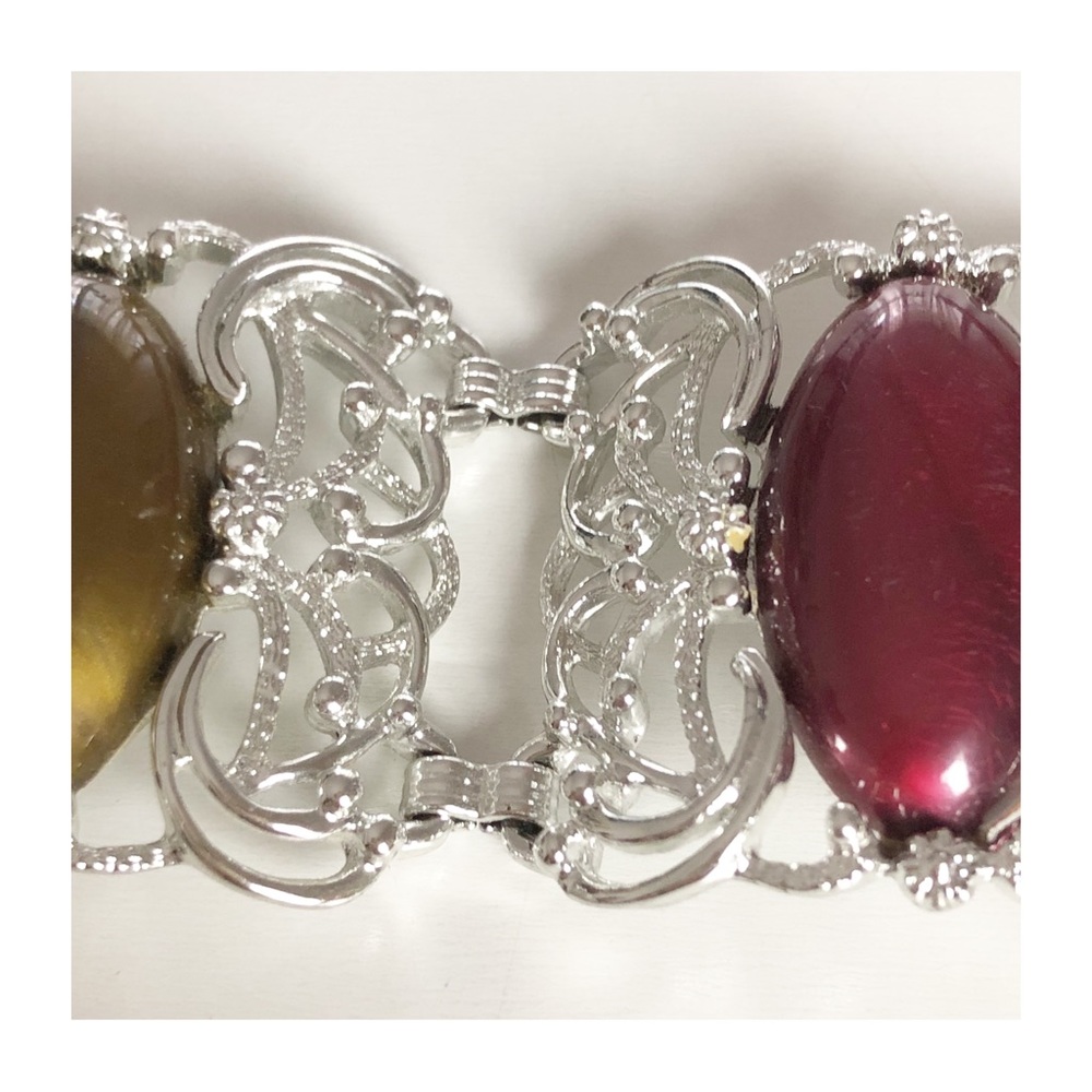 Vintage SARAH COVENTRY Silver Tone Filigree Link Bracelet w/ Multi-color Lucite - Picture 8 of 16